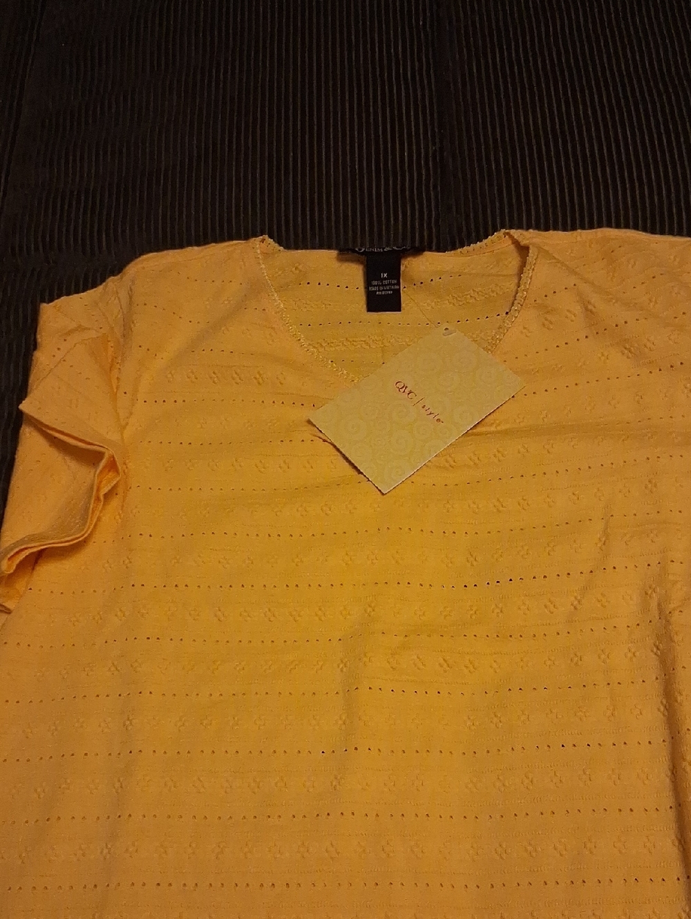 Denim&Co Yellow Eyelet Short-Sleeve Tee